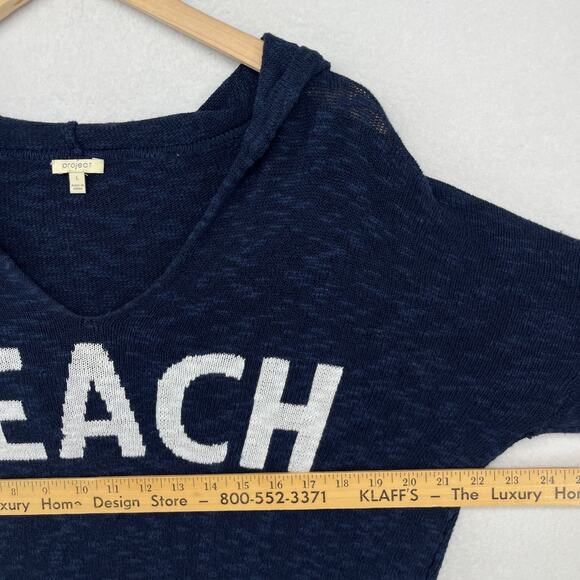 PROJECT Sweater Womens L BEACH Intarsia Slub Hooded Pullover Linen Cotton Blue - Picture 13 of 15